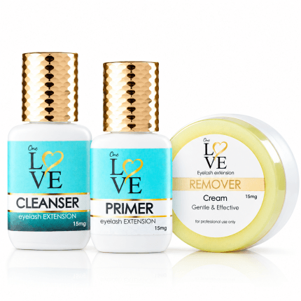 ערכת Cleanser, Primer ו-Remover מקצועית להארכת ריסים – One Love