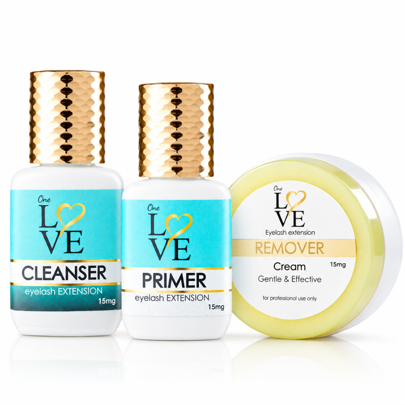 ערכת Cleanser, Primer ו-Remover מקצועית להארכת ריסים – One Love